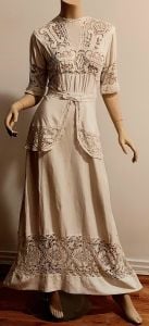 Antique Edwardia/Victorian Maxi hand loomed day Dress w/ Demi Peplum  - Fashionconservatory.com