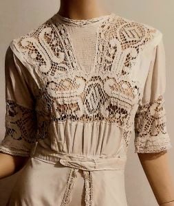 Antique Edwardia/Victorian Maxi hand loomed day Dress w/ Demi Peplum 