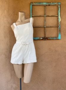 1950s White Seersucker Swimsuit Bathing Suit Rose Marie Reid Sz M L