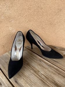 1950s Sexy Black Suede Stiletto Shoes US 9M - 10N