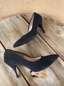 1950s Sexy Black Suede Stiletto Shoes US 9M - 10N - Fashionconservatory.com