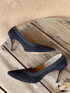 1950s Black Suede Stiletto Shoes US 9M - 10N