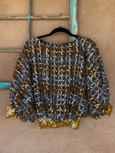 1980s Sequin Blouse Oversized Bat Wing Sz OS S M