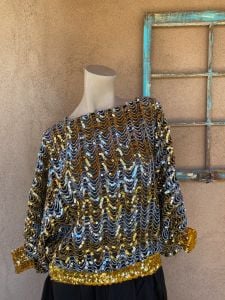 1980s Sequin Blouse Oversized Bat Wing Sz OS S M - Fashionconservatory.com