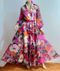 Vtg 70s Futura Couture of NY maxi Floral  Chiffon dress - Fashionconservatory.com