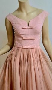 Vtg 50s Frederick and Nelson silk Chffon Ballerina Pink fit & Flare dress