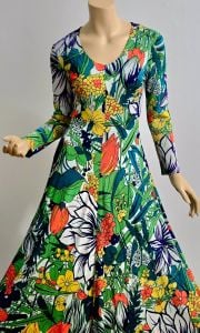 Vtg 1970s floral design printed flared Maxi dress Hostess  - Fashionconservatory.com