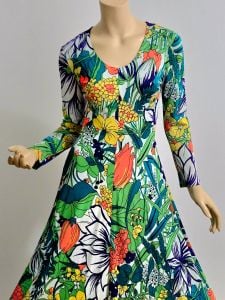 Vtg 1970s floral design printed flared Maxi dress Hostess