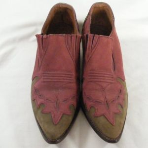 ROCKABILLY Booties, 8, Western Cutouts, Cuban Heels, Slip on, 2 tone, Wine/Brown - Fashionconservatory.com