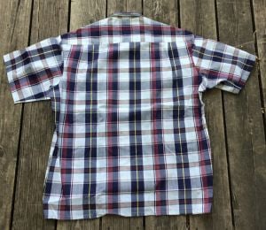 Plaid Shirt Casual Short Sleeve Summer 70s Mens Unworn Old Stock L Montgomery Ward - Fashionconservatory.com