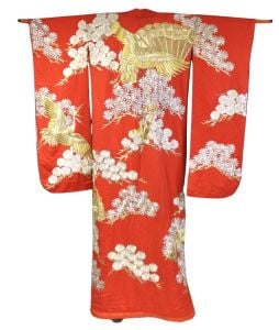 Japanese kimono Color Uchikake Vintage silk red wedding Luxurious gold silver