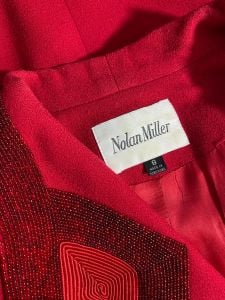 1980s Nolan Miller Red Wool Crepe Beaded Suit - Fashionconservatory.com