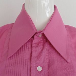 Berry Tuxedo Shirt, 16/32, Vintage, Ribbed Bib, Dagger Collar, Formal, Eveningwear - Fashionconservatory.com