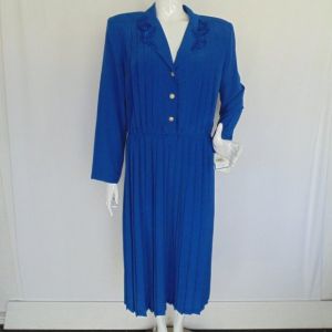 new Midi Dress, 16, Blue, Lace Collar, Accordion Pleats, Long sleeves