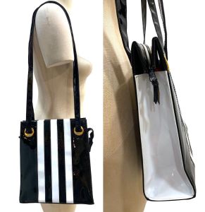 Navy Blue And White Striped Mod Vinyl Bag - Fashionconservatory.com