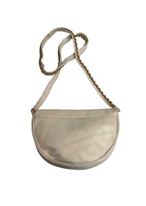 80s 90s White Leather Semi Circle Shoulder Bag Gold Chain Accents - Fashionconservatory.com
