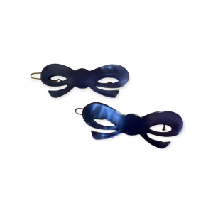 Vintage French Bow Barrettes in Pearlescant Blue, Pair, Deadstock - Fashionconservatory.com