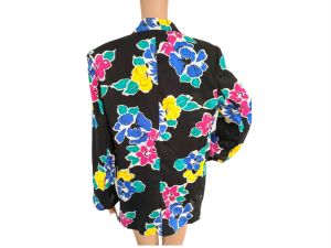 Vintage 80s Black Floral Jacket Top Counterparts 8 New - Fashionconservatory.com