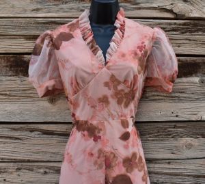 Handmade 1970s Vintage Dress, Pink and Brown Floral Bridesmaid Dress 1 of 2  Matching - Fashionconservatory.com