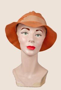 1930s Vintage Hat, 30s Pink/Peach Fedora, Brimmed hat, Bonnie Parker Hat - Fashionconservatory.com