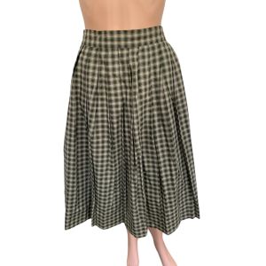 Vintage 60s Plaid Skirt with Subtle Pleating Green S