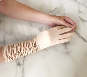 Tealight Ecru Ruched Nylon Opera Glove - Fashionconservatory.com