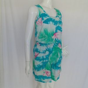Young Hawaiian Romper, S, Floral & Leaf print, Sleeveless, Pockets, Cotton - Fashionconservatory.com