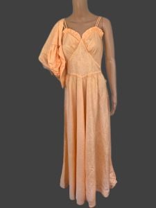 40s Formal Gown Peach Moire Long Party Dress 28 Waist