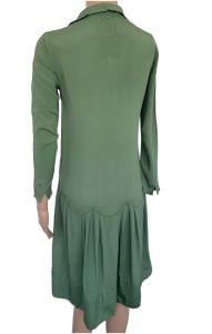 20s Antique Green Dress 1920s XS Pleated Drop Waist - Fashionconservatory.com