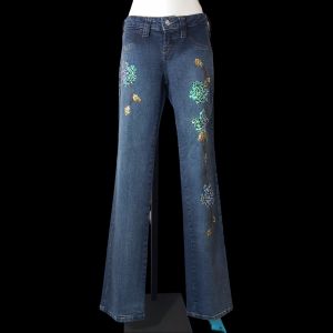 1980s Brazilian Bead + Sequin Floral Embellished Denim Womens Jeans Size 3/4
