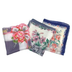 3 Vintage Mid Century Handkerchiefs Hankies Women's Floral 