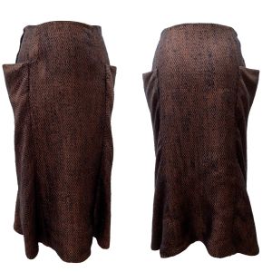 40s Dark Copper & Black Ribbon Midi Skirt w Large Patch Pockets  - Fashionconservatory.com