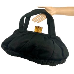 40s Black Wool Bag Handbag w LARGE Amber Lucite Clasp | 15 x 9 x 3''
