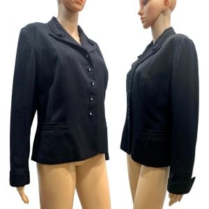 1940s Black Gabardine Tailored Jacket with Rhinestone Buttons