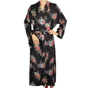 Vintage 1940s Ladies Dressing Gown Floral Chintz Rayon Faille Lounging Robe