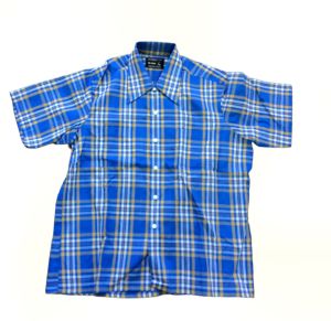 Blue Plaid Shirt Casual Short Sleeve Summer 70s Mens L Montgomery Ward