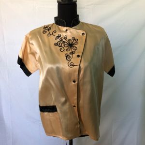 1950s gold satin pajama top with contrasting details