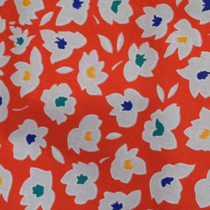 Orange & White Floral Print Vintage 80s House Dress with Ruffled Accents M L - Fashionconservatory.com