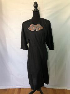 1940s Herbert Levy black dress with contrasting neckline detail