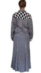 80s Retro Plaid Dress Black White Gored Skirt Print Rayon 10 - Fashionconservatory.com