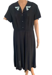Vintage 40s Black Dress Short Sleeve 42 L XL