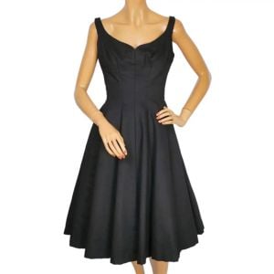 Vintage 1950s Black Party Dress Cotton Pellon Lined Size Small - Fashionconservatory.com