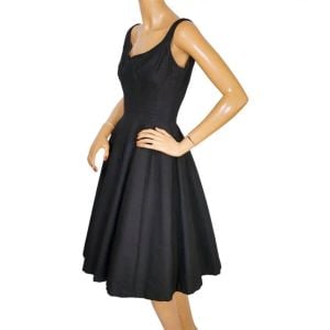 Vintage 1950s Black Party Dress Cotton Pellon Lined Size Small