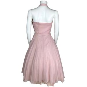 Vintage 1950s Halter Dress with Shelf Bust Pink Chiffon Size XS - Fashionconservatory.com