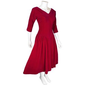 Vintage 1950s Red Velvet Dress Size Medium - Fashionconservatory.com
