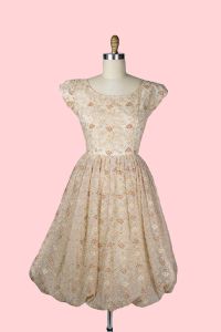 1950s Cream Embroidered Dress with Bubble Hem by Gilden Juniors - Fashionconservatory.com