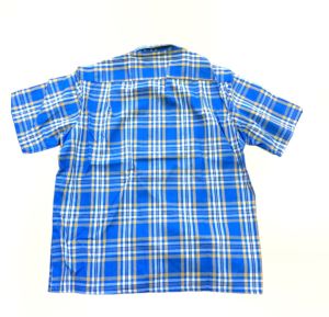 Blue Plaid Shirt Casual Short Sleeve Summer 70s Mens L Montgomery Ward - Fashionconservatory.com