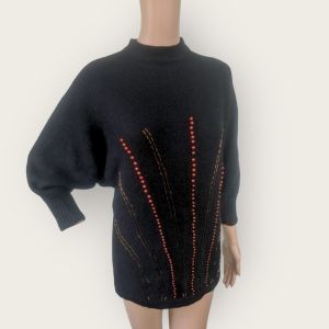 80s Beaded Angora Silk Sweater Black Soft Vintage S New Old Stock