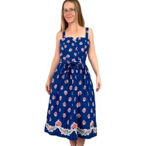 Lanz 70s Floral Dress Blue Vintage Summer 11