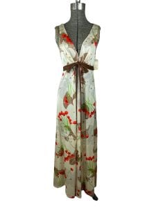 1960s 70s nightgown and robe nylon red flower botanical - Fashionconservatory.com